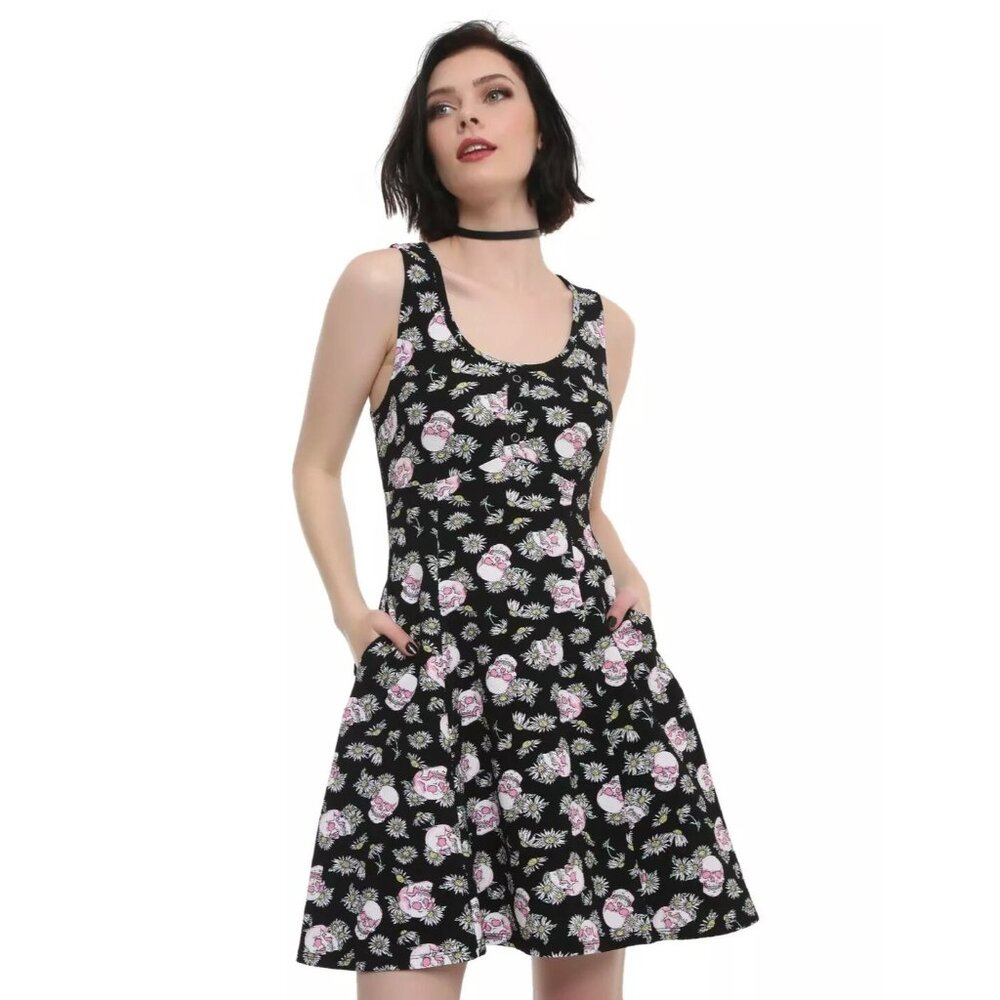 HOT TOPIC Daisy & Skulls Whimsi Goth Y2K Flowy Fit N Flare Dress Plus Size 2